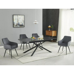 Stół ceramiczny rozkładany Vector 160-200x90cm czarny efekt marmuru / czarny Signal