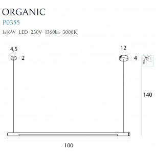 Lampa wisząca podłużna liniowa Organic LED 100cm chrom MaxLight 2