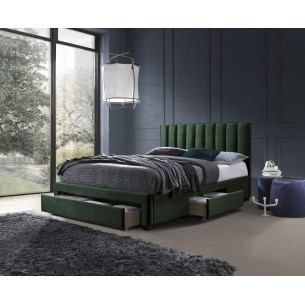 Łóżko welurowe z szufladami Grace 160x200cm ciemny zielony velvet Halmar