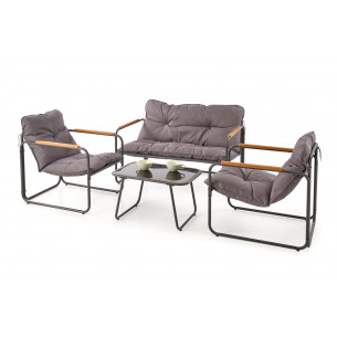 Zestaw ogrodowy ( sofa, fotel 2x, ława ) Hudson popielaty / brązowy Halmar