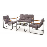 Zestaw ogrodowy ( sofa, fotel 2x, ława ) Hudson popielaty / brązowy Halmar