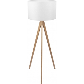 Skandynawska Lampa podłogowa drewniana z abażurem trójnóg Treviso Biała TK Lighting do salonu i sypialni.