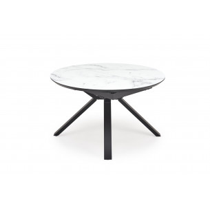 Stół okrągły rozkładany Vertigo 130-180cm biały marmur / czarny Halmar