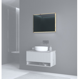Lustro łazienkowe z podświetleniem LED Aviola 80x60cm dąb artisan Halmar