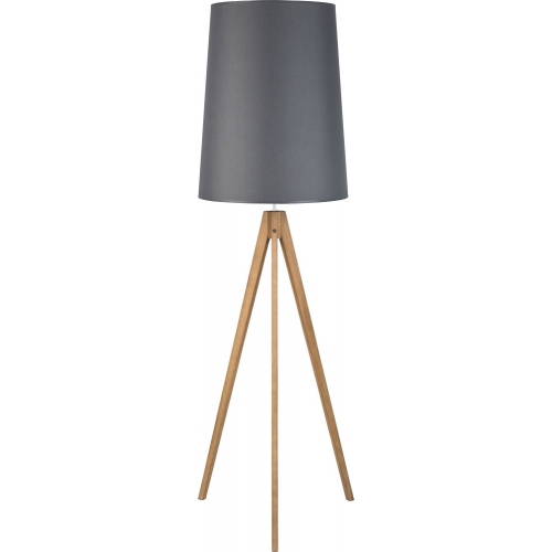 Skandynawska Lampa podłogowa drewniana z abażurem trójnóg Walz Grafitowa TK Lighting do salonu i sypialni.