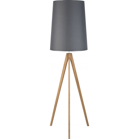 Skandynawska Lampa podłogowa drewniana z abażurem trójnóg Walz Grafitowa TK Lighting do salonu i sypialni.
