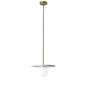 Lampa wisząca kula z marmurowym dyskiem Bilo 30cm biały / mosiądz Yaskr