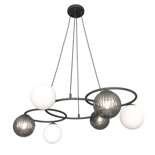 Żyrandol szklane kule Libra VI 88cm grafit lustrzany / opal / czarny Emibig