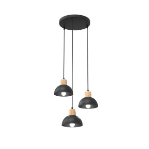 Lampa wisząca metalowa z drewnem Seco III Prem 30cm czarna Emibig