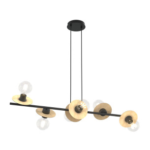 Lampa wisząca podłużna żarówki Token VI 100cm drewno / czarny Emibig