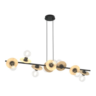 Lampa wisząca podłużna żarówki Token VIII 120cm drewno / czarny Emibig