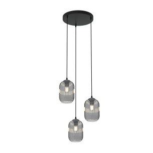 Lampa wisząca szkło ryflowane Verdi III Prem 30cm grafit lustrzany Emibig