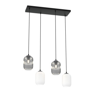 Lampa wisząca szkło ryflowane Verdi IV 70cm grafit lustrzany / opal Emibig