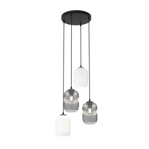 Lampa wisząca szkło ryflowane Verdi IV Prem 30cm grafit lustrzany / opal Emibig