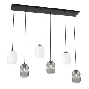Lampa wisząca szkło ryflowane Verdi VI 115cm grafit lustrzany / opal Emibig