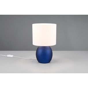 Lampa szklana na stolik nocny z abażurem Vela biały / niebieski Trio
