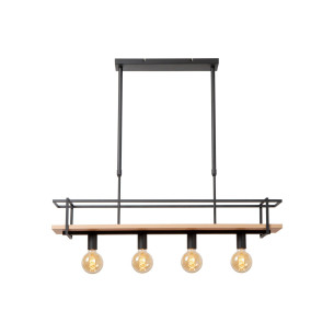 Lampa wisząca z półką Milonga 100cm czarny / drewno Lucide