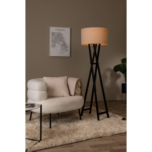 Lampa podłogowa z abażurem na drewnianej podstawie Trafalgar 157cm beż / czarny Lucide
