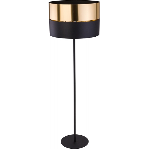 Stylowa Lampa podłogowa z abażurem Hilton złoty/czarny TK Lighting do salonu i sypialni.