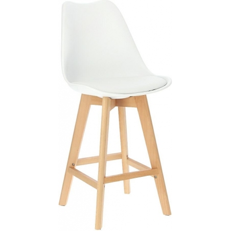 Designerskie Krzesło barowe z drewnianymi nogami Norden Wood Low 64 Białe Intesi do kuchni.