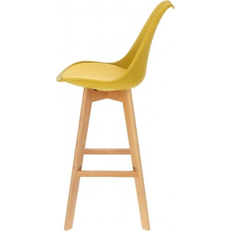 Krzesło barowe skandynawskie z drewnianymi nogami Norden Wood High 80 Żółte Intesi do kuchni.