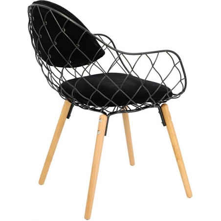 Designerskie Krzesło ażurowe z podłokietnikami Jahi czarne/buk Intesi do jadalni, salonu i kuchni.