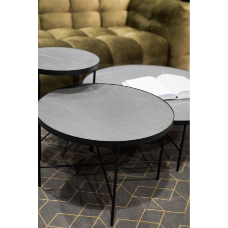 Designerski Okrągły stolik kawowy Tre 90 Marmur/Czarny Nordifra do salonu.