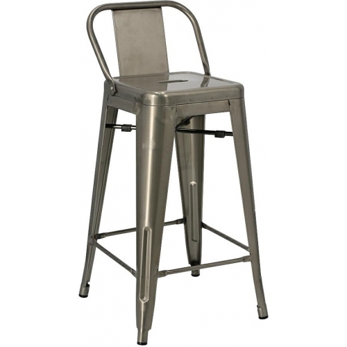 Designerskie Metalowe krzesło barowe z oparciem Paris Back Short 66 Metaliczne D2.Design do kuchni.