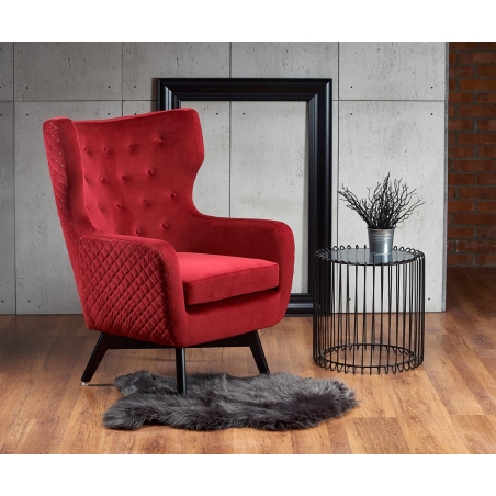 Marvel dark red quilted armchair with wooden legs Halmar
