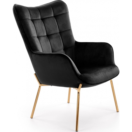 Castel black velvet quilted armchair with gold legs Halmar