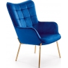 Castel navy blue velvet quilted armchair with gold legs Halmar