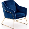 Designerski Fotel ze złotymi nogami Soft III Granatowy Halmar do salonu i sypialni.
