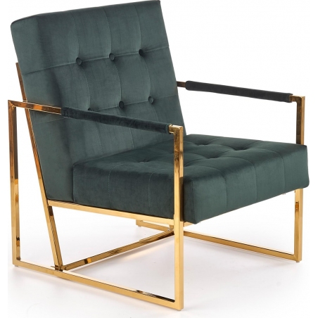 Designerski Fotel ze złotym stelażem Prius Ciemny zielony Halmar do salonu i sypialni.