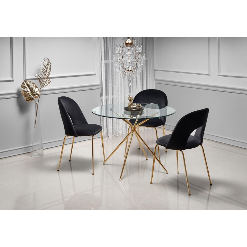 Stylish Rondo 110 transparent&gold glass round dining table with gold