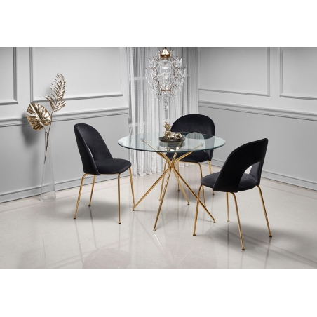 Rondo 110 transparent&amp;gold glass round dining table with gold legs Halmar
