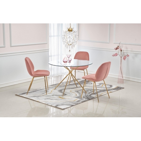 Stylowe Krzesło welurowe na złotych nogach K381 Różowy Halmar do jadalni, salonu i kuchni.