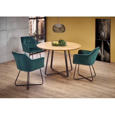 Wygodne Krzesło welurowe z podłokietnikami K377 Ciemny zielony Halmar do salonu, kuchni i jadalni.