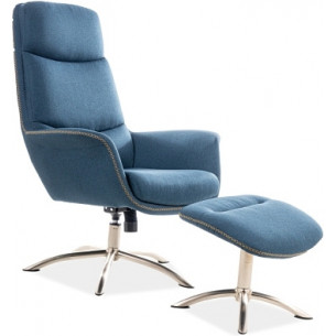 Regan sea-blue upholstered swivel armchair with footrest Signal