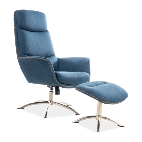 Regan sea-blue upholstered swivel armchair with footrest Signal
