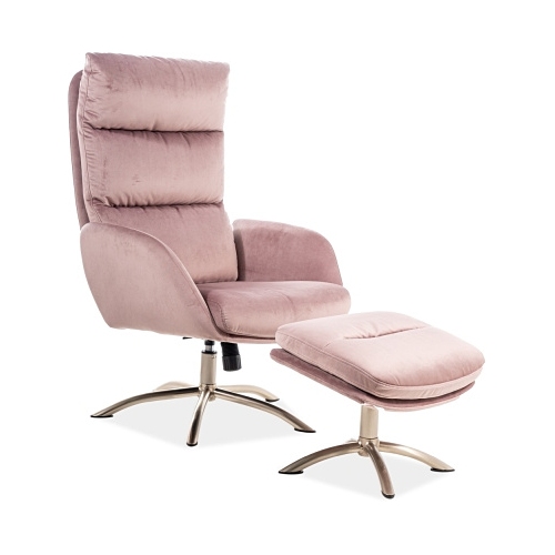 Monroe pink velvet armchair with footrest Signal