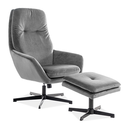 Ford grey velvet armchair with footrest Signal