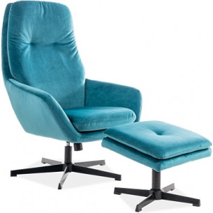 Ford turquise velvet armchair with footrest Signal