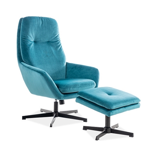 Ford turquise velvet armchair with footrest Signal