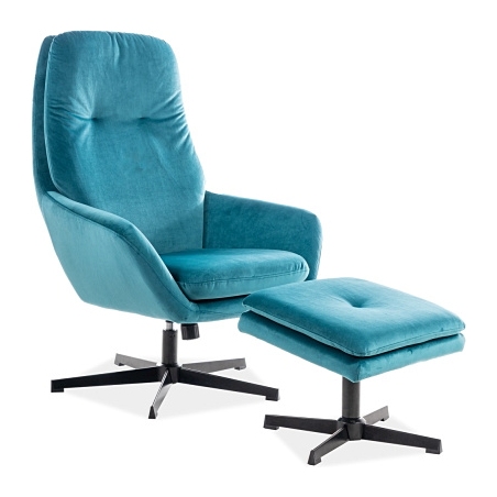 Ford turquise velvet armchair with footrest Signal