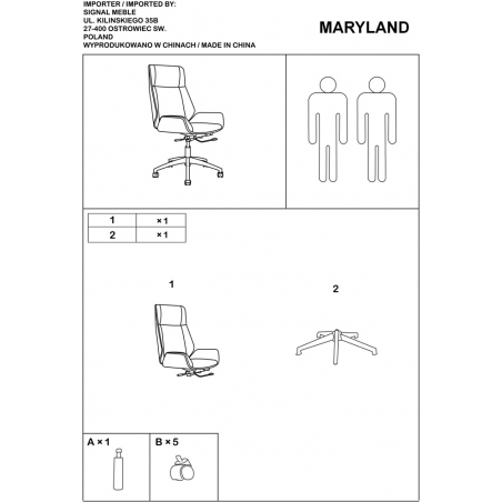 Designerski Fotel gabinetowy obrotowy Maryland Czarny/Orzech Signal do komputera.