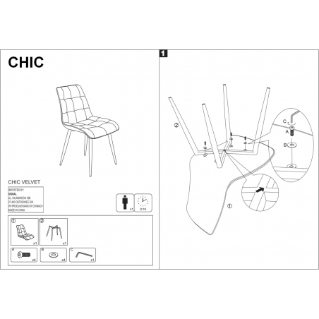Stylowe Krzesło welurowe pikowane Chic Velvet Granatowe Signal do jadalni, salonu i kuchni.