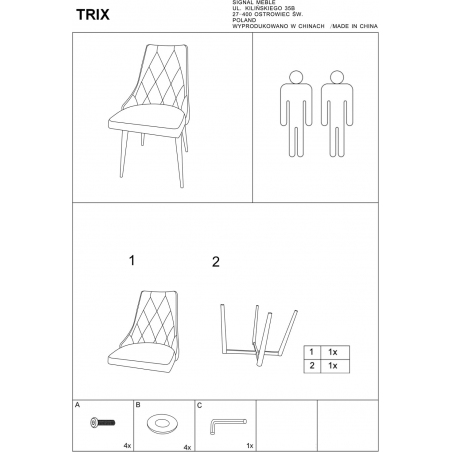 Stylowe Krzesło welurowe pikowane Trix B Czarne Signal do jadalni, salonu i kuchni.