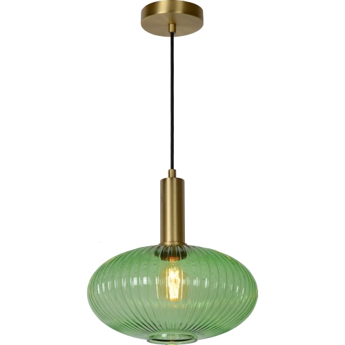 Designerska Lampa wisząca szklana Maloto 30 Zielony/Mosiądz Lucide do salonu i sypialni.