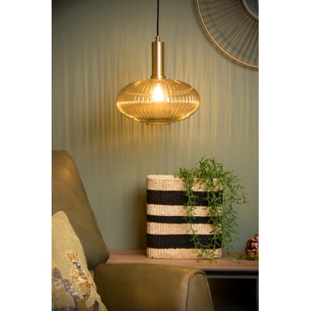 Designerska Lampa wisząca szklana Maloto 30 Bursztynowy/Mosiądz Lucide do salonu i sypialni.