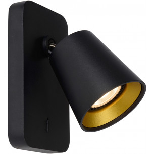 Turnon Led black wall lamp with switch Lucide